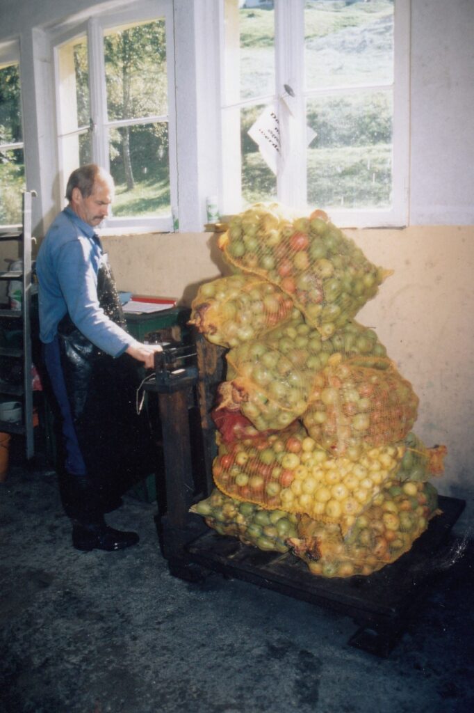 Wiegen von Obst im Oktober 2001